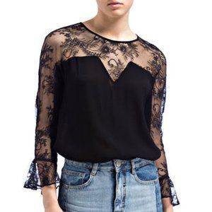 MAJE Woman Litema Lace-paneled Crepe Top Black